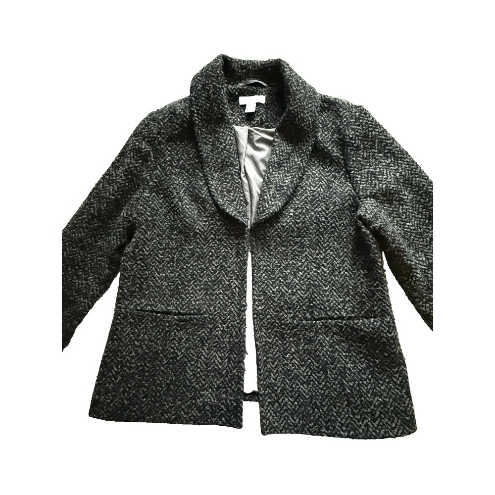 Coldwater Creek Herringbone Tweed Blazer Jacket Women's Size P14 Black Gray